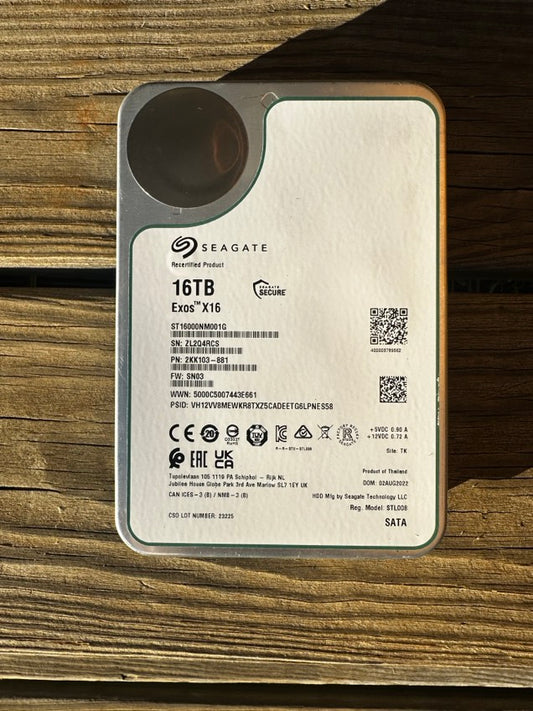 Seagate EXOS X16 16TB ST16000NM001G 256MB 7200rpm 3.5" SATA 6Gb/s Enterprise HDD